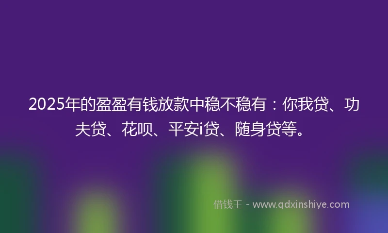 2025年的盈盈有钱放款中稳不稳有：你我贷、功夫贷、花呗、平安i贷、随身贷等。