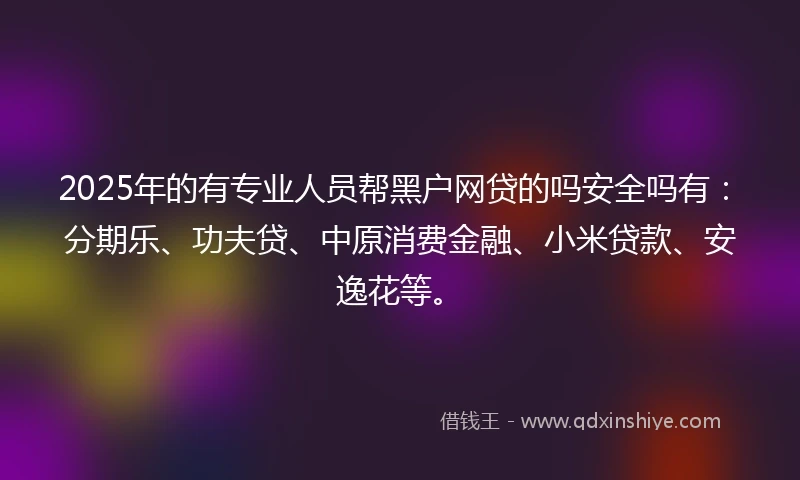 2025年的有专业人员帮黑户网贷的吗安全吗有：分期乐、功夫贷、中原消费金融、小米贷款、安逸花等。