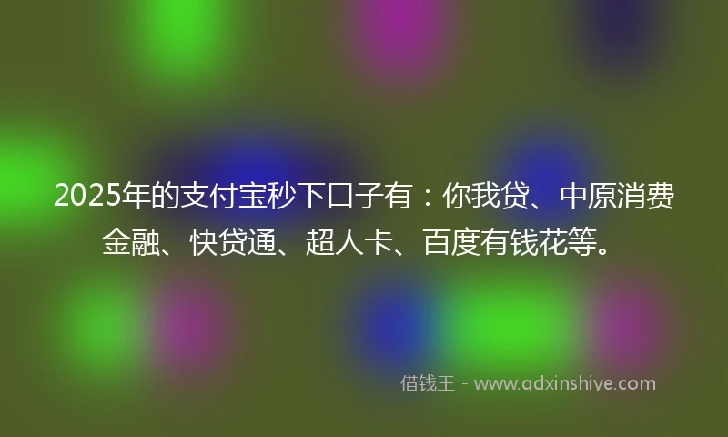 2025年的支付宝秒下口子有：你我贷、中原消费金融、快贷通、超人卡、百度有钱花等。