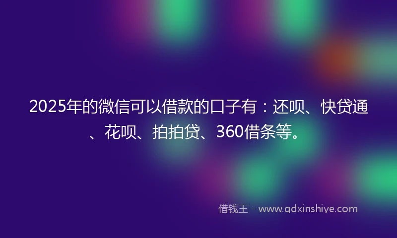 2025年的微信可以借款的口子有：还呗、快贷通、花呗、拍拍贷、360借条等。