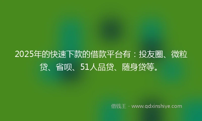 2025年的快速下款的借款平台有：投友圈、微粒贷、省呗、51人品贷、随身贷等。