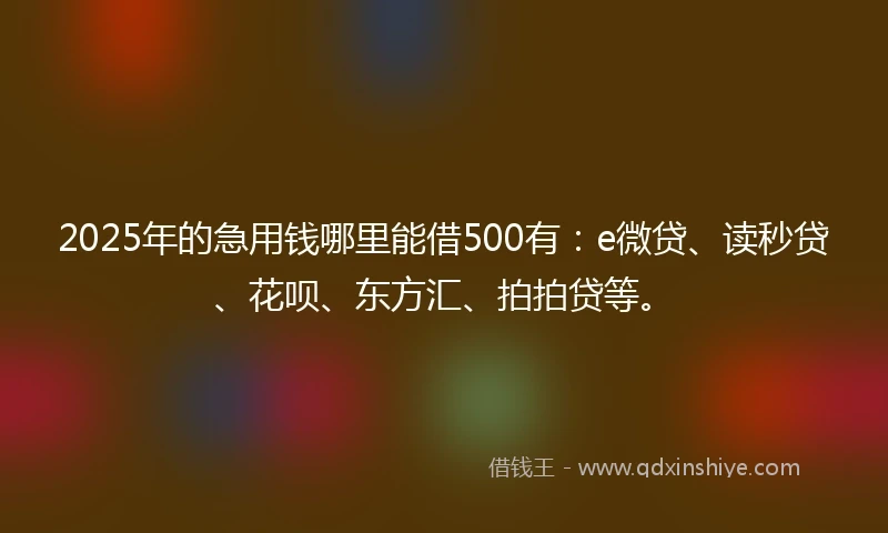 2025年的急用钱哪里能借500有：e微贷、读秒贷、花呗、东方汇、拍拍贷等。