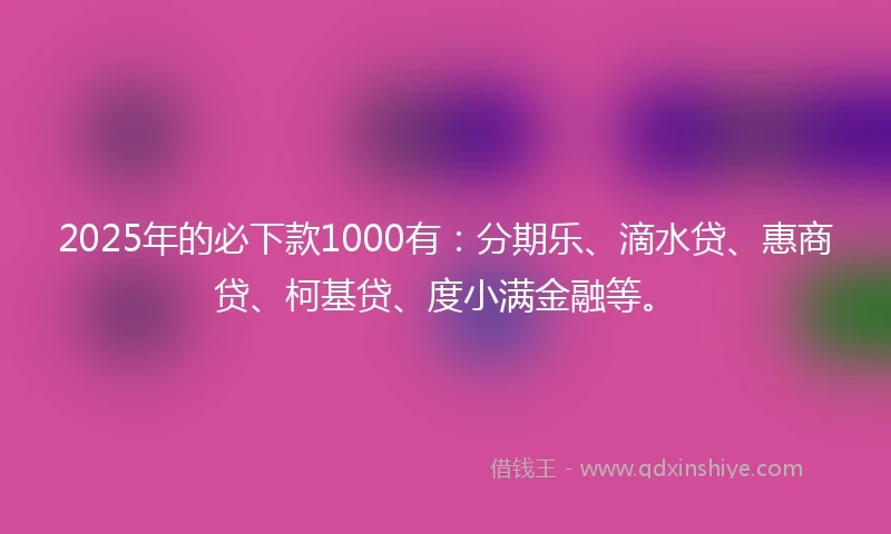 2025年的必下款1000有：分期乐、滴水贷、惠商贷、柯基贷、度小满金融等。