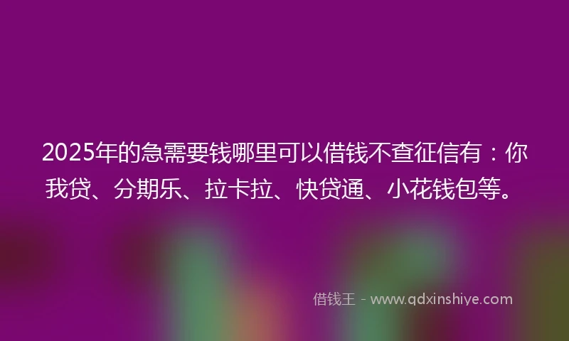 2025年的急需要钱哪里可以借钱不查征信有：你我贷、分期乐、拉卡拉、快贷通、小花钱包等。