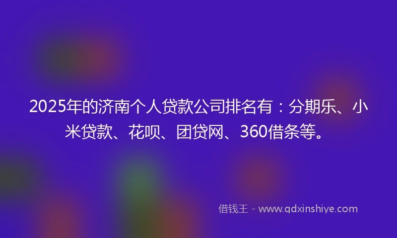 2025年的济南个人贷款公司排名有：分期乐、小米贷款、花呗、团贷网、360借条等。