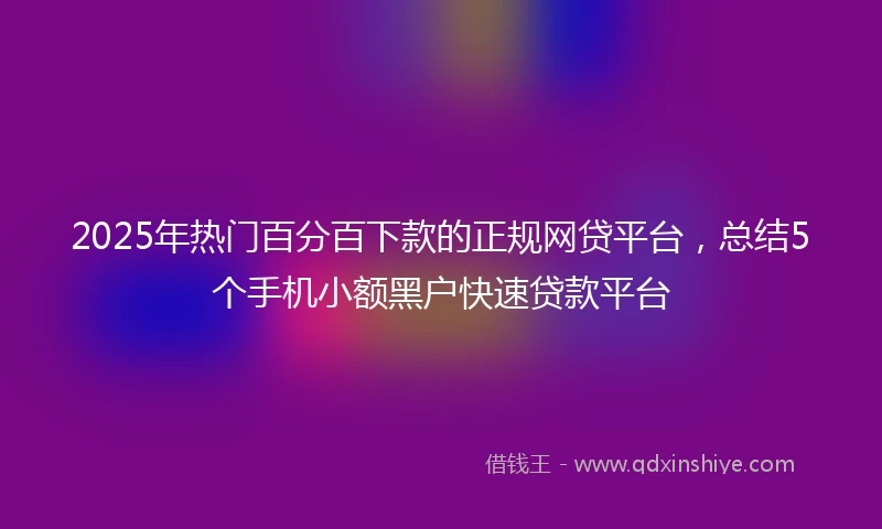 2025年热门百分百下款的正规网贷平台，总结5个手机小额黑户快速贷款平台