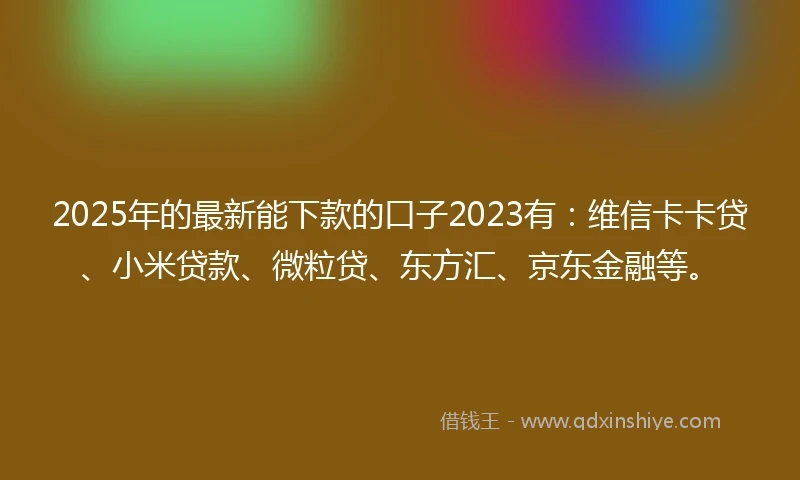 2025年的最新能下款的口子2023有：维信卡卡贷、小米贷款、微粒贷、东方汇、京东金融等。