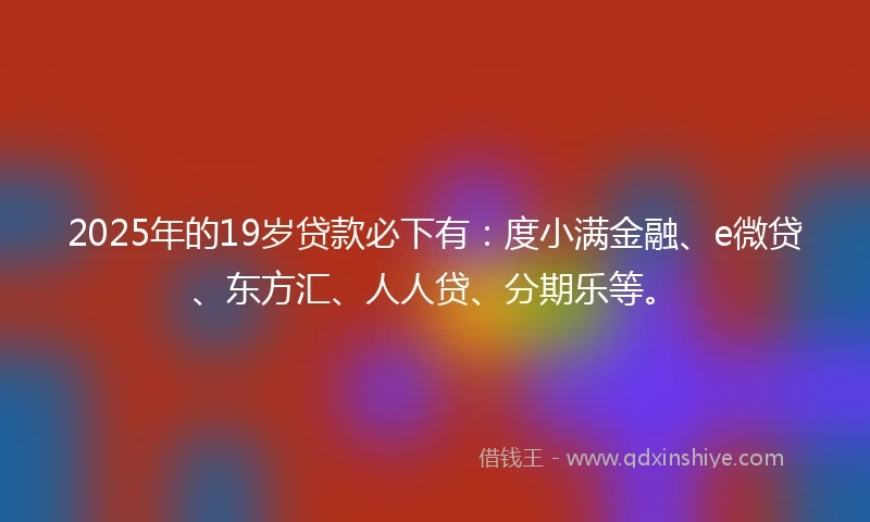 2025年的19岁贷款必下有：度小满金融、e微贷、东方汇、人人贷、分期乐等。