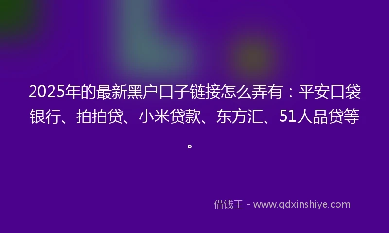 2025年的最新黑户口子链接怎么弄有：平安口袋银行、拍拍贷、小米贷款、东方汇、51人品贷等。