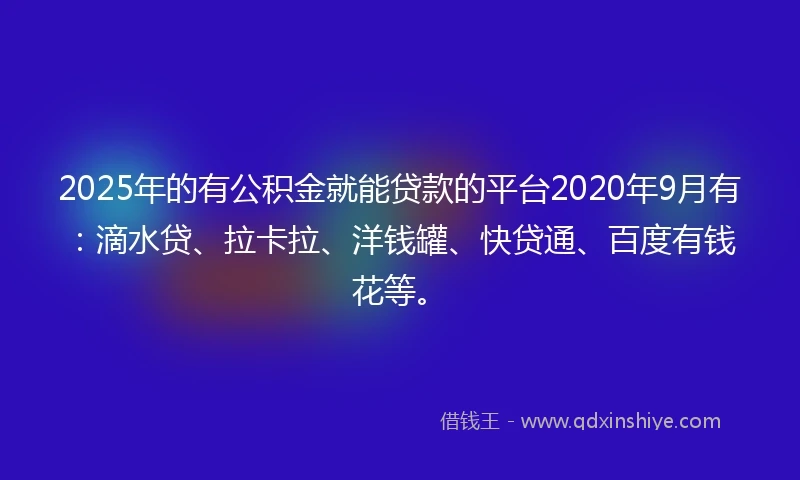 2025年的有公积金就能贷款的平台2020年9月有：滴水贷、拉卡拉、洋钱罐、快贷通、百度有钱花等。