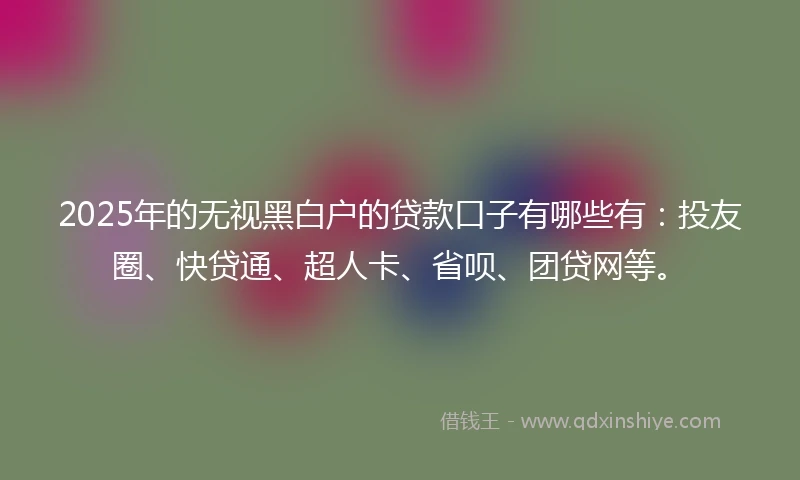 2025年的无视黑白户的贷款口子有哪些有：投友圈、快贷通、超人卡、省呗、团贷网等。