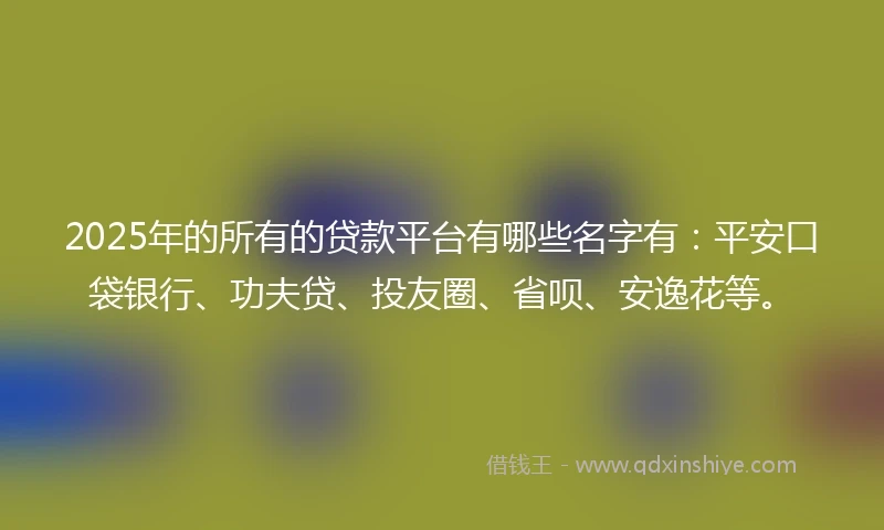 2025年的所有的贷款平台有哪些名字有：平安口袋银行、功夫贷、投友圈、省呗、安逸花等。