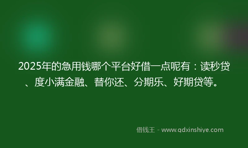 2025年的急用钱哪个平台好借一点呢有：读秒贷、度小满金融、替你还、分期乐、好期贷等。