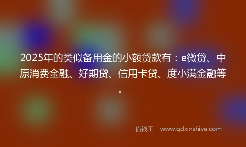 2025年的类似备用金的小额贷款有：e微贷、中原消费金融、好期贷、信用卡贷、度小满金融等。