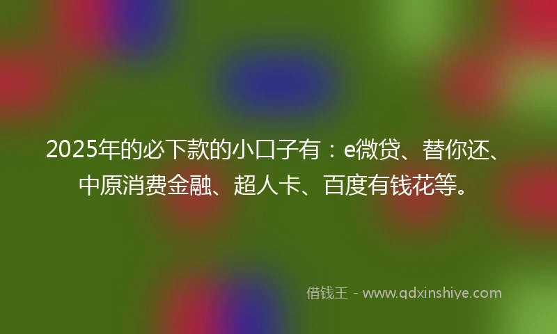 2025年的必下款的小口子有：e微贷、替你还、中原消费金融、超人卡、百度有钱花等。
