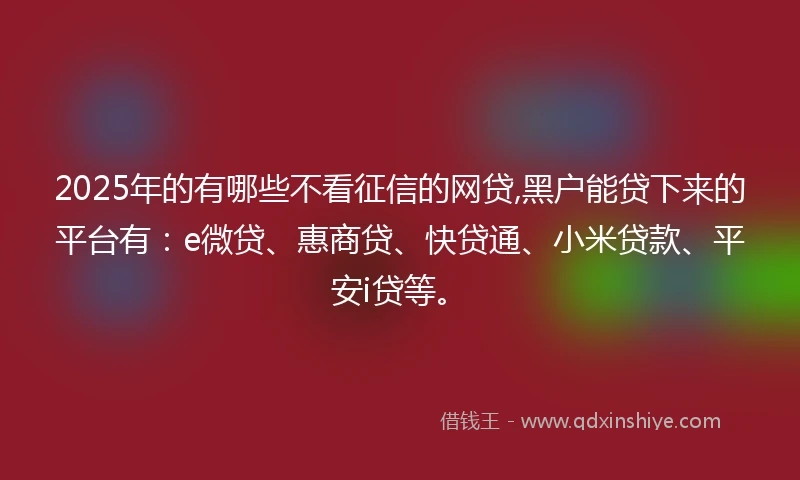 2025年的有哪些不看征信的网贷,黑户能贷下来的平台有：e微贷、惠商贷、快贷通、小米贷款、平安i贷等。