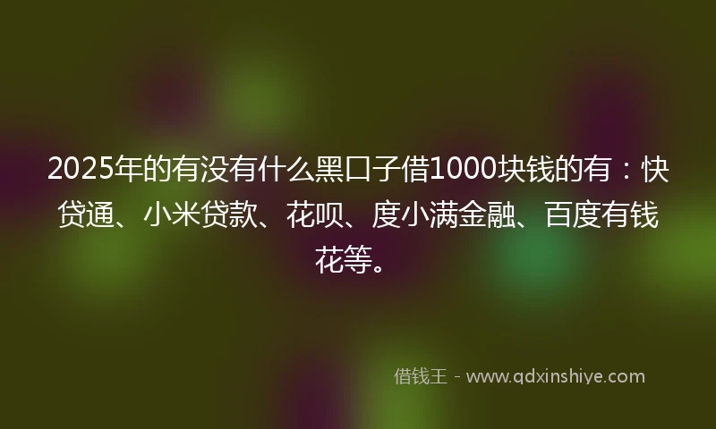 2025年的有没有什么黑口子借1000块钱的有：快贷通、小米贷款、花呗、度小满金融、百度有钱花等。