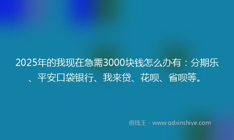 2025年的我现在急需3000块钱怎么办有：分期乐、平安口袋银行、我来贷、花呗、省呗等。