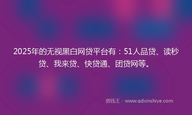 2025年的无视黑白网贷平台有：51人品贷、读秒贷、我来贷、快贷通、团贷网等。
