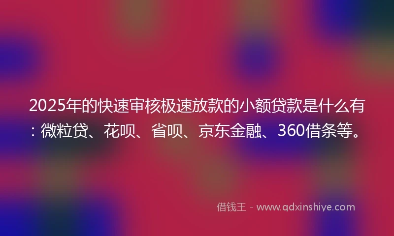 2025年的快速审核极速放款的小额贷款是什么有：微粒贷、花呗、省呗、京东金融、360借条等。