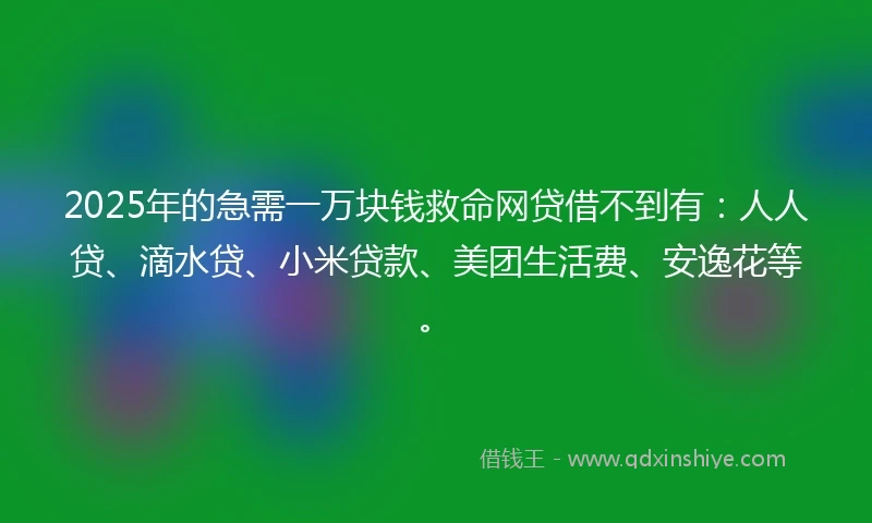 2025年的急需一万块钱救命网贷借不到有：人人贷、滴水贷、小米贷款、美团生活费、安逸花等。