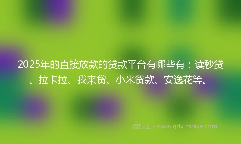 2025年的直接放款的贷款平台有哪些有：读秒贷、拉卡拉、我来贷、小米贷款、安逸花等。