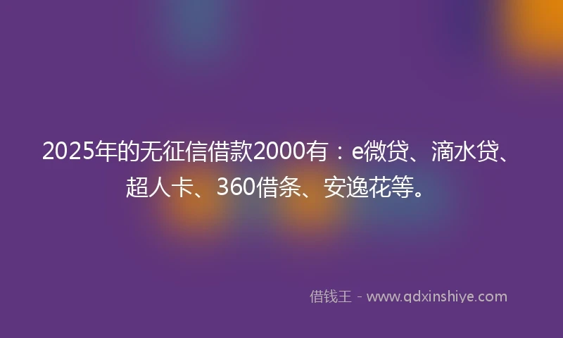 2025年的无征信借款2000有：e微贷、滴水贷、超人卡、360借条、安逸花等。