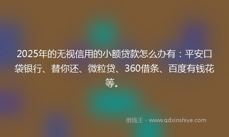 2025年的无视信用的小额贷款怎么办有：平安口袋银行、替你还、微粒贷、360借条、百度有钱花等。