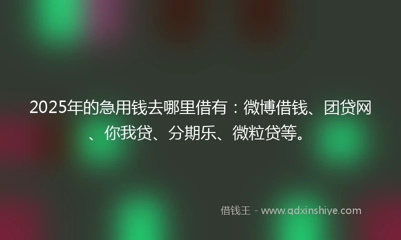 2025年的急用钱去哪里借有：微博借钱、团贷网、你我贷、分期乐、微粒贷等。