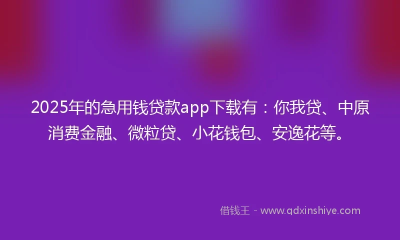 2025年的急用钱贷款app下载有：你我贷、中原消费金融、微粒贷、小花钱包、安逸花等。