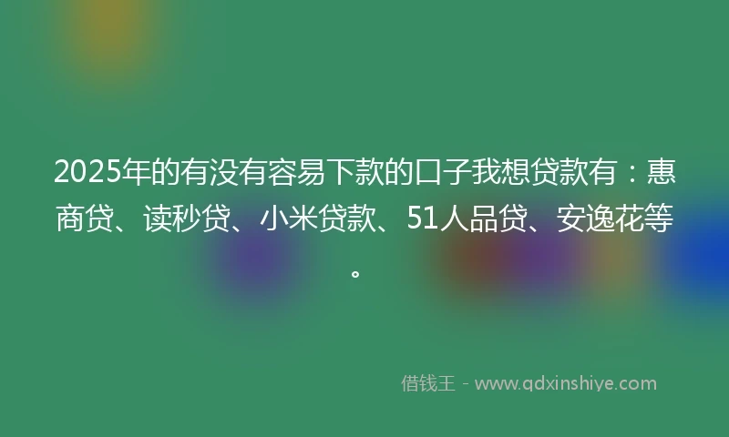 2025年的有没有容易下款的口子我想贷款有：惠商贷、读秒贷、小米贷款、51人品贷、安逸花等。