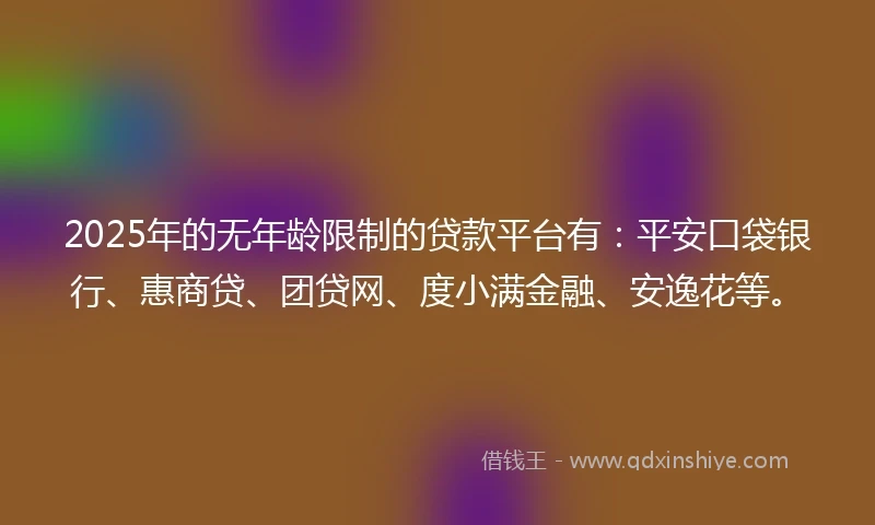 2025年的无年龄限制的贷款平台有：平安口袋银行、惠商贷、团贷网、度小满金融、安逸花等。