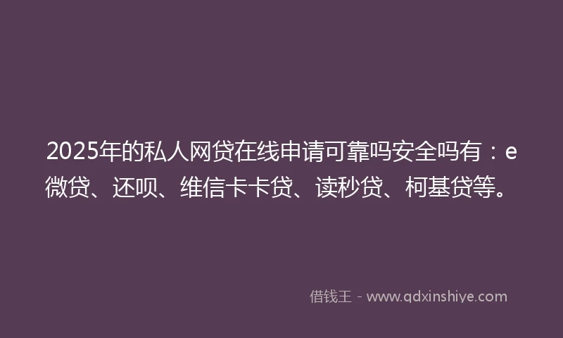 2025年的私人网贷在线申请可靠吗安全吗有：e微贷、还呗、维信卡卡贷、读秒贷、柯基贷等。