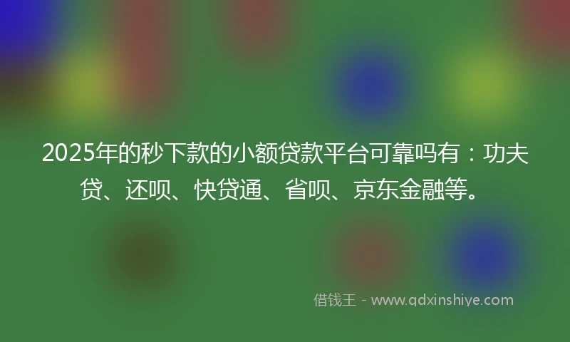 2025年的秒下款的小额贷款平台可靠吗有：功夫贷、还呗、快贷通、省呗、京东金融等。