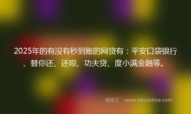 2025年的有没有秒到账的网贷有：平安口袋银行、替你还、还呗、功夫贷、度小满金融等。