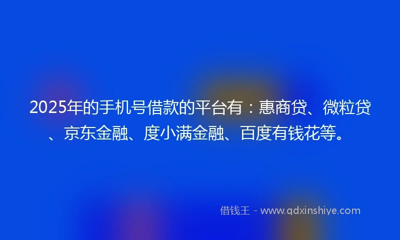 2025年的手机号借款的平台有：惠商贷、微粒贷、京东金融、度小满金融、百度有钱花等。