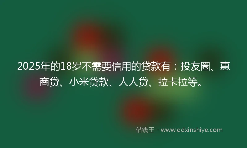 2025年的18岁不需要信用的贷款有：投友圈、惠商贷、小米贷款、人人贷、拉卡拉等。