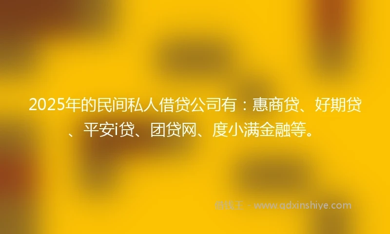 2025年的民间私人借贷公司有：惠商贷、好期贷、平安i贷、团贷网、度小满金融等。