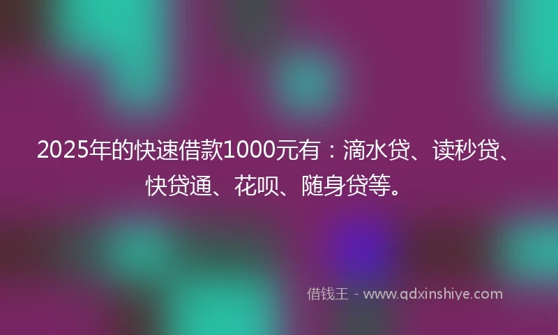 2025年的快速借款1000元有：滴水贷、读秒贷、快贷通、花呗、随身贷等。