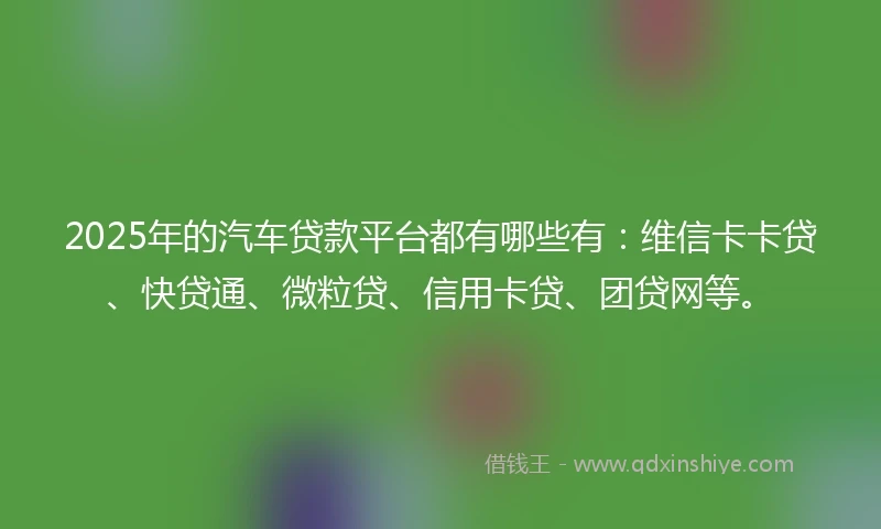 2025年的汽车贷款平台都有哪些有：维信卡卡贷、快贷通、微粒贷、信用卡贷、团贷网等。
