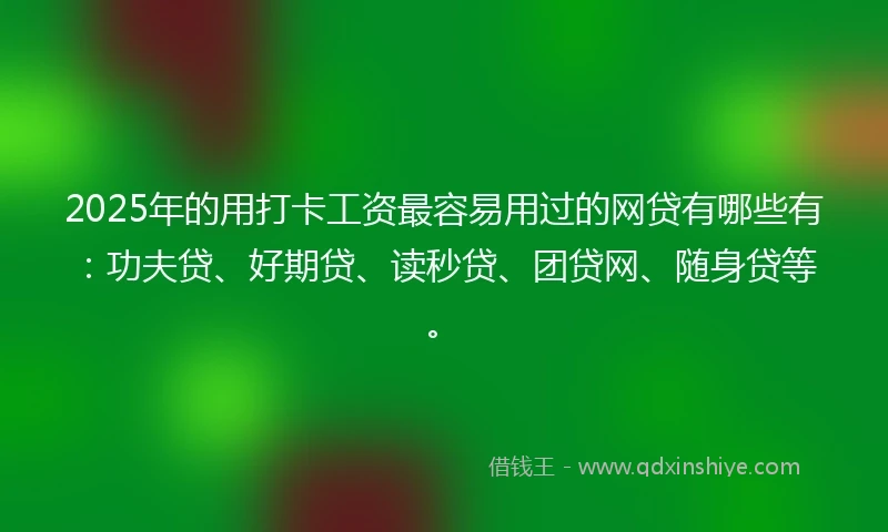 2025年的用打卡工资最容易用过的网贷有哪些有：功夫贷、好期贷、读秒贷、团贷网、随身贷等。
