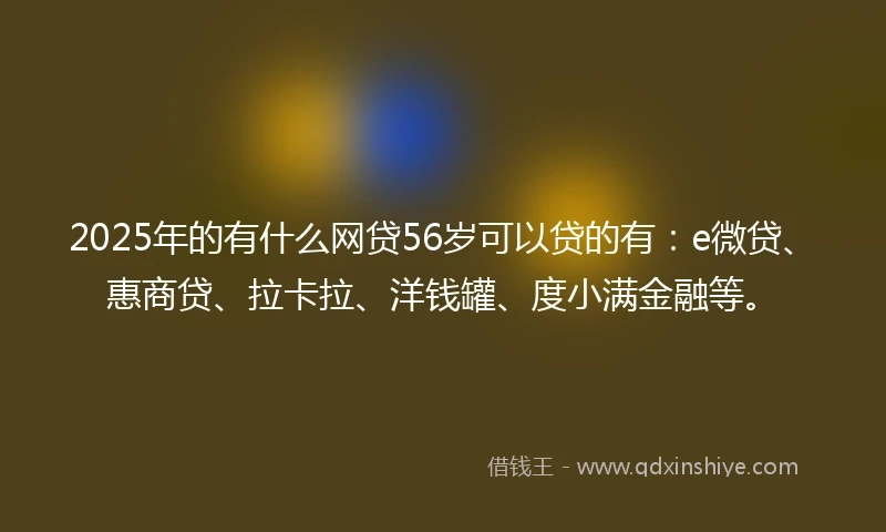 2025年的有什么网贷56岁可以贷的有：e微贷、惠商贷、拉卡拉、洋钱罐、度小满金融等。