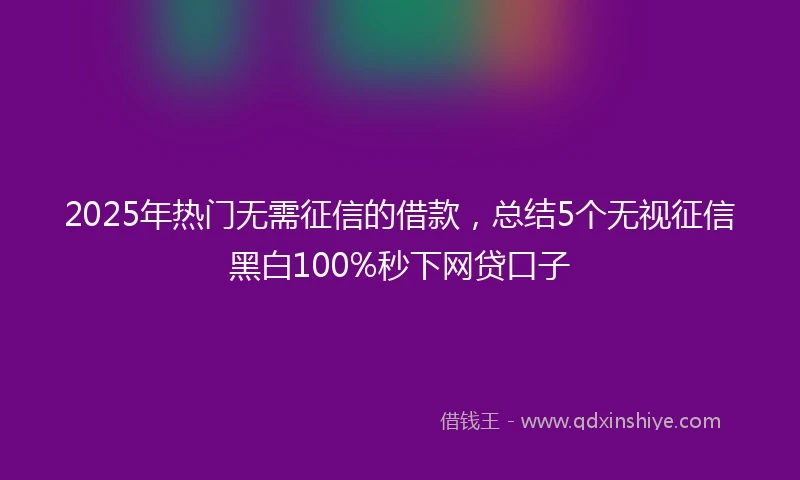 2025年热门无需征信的借款，总结5个无视征信黑白100%秒下网贷口子