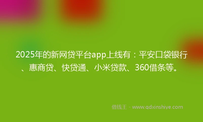 2025年的新网贷平台app上线有：平安口袋银行、惠商贷、快贷通、小米贷款、360借条等。
