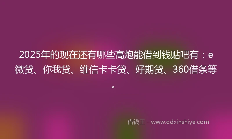 2025年的现在还有哪些高炮能借到钱贴吧有：e微贷、你我贷、维信卡卡贷、好期贷、360借条等。