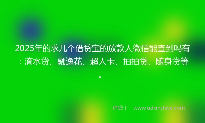 2025年的求几个借贷宝的放款人微信能查到吗有：滴水贷、融逸花、超人卡、拍拍贷、随身贷等。