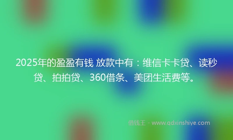 2025年的盈盈有钱 放款中有：维信卡卡贷、读秒贷、拍拍贷、360借条、美团生活费等。