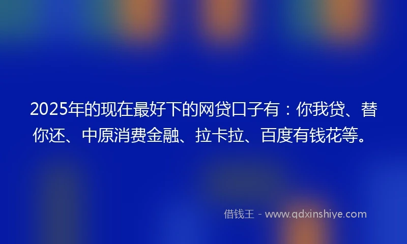 2025年的现在最好下的网贷口子有：你我贷、替你还、中原消费金融、拉卡拉、百度有钱花等。