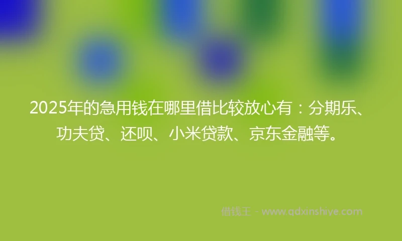 2025年的急用钱在哪里借比较放心有：分期乐、功夫贷、还呗、小米贷款、京东金融等。