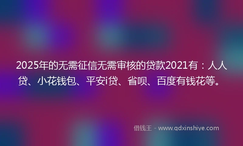 2025年的无需征信无需审核的贷款2021有：人人贷、小花钱包、平安i贷、省呗、百度有钱花等。